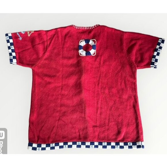 Quacker Factory Nautical Knit Sweater button Cardigan Red L lighthouse boat - Picture 2 of 13